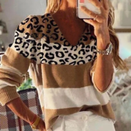 Casual Leopard Color Block Sweater