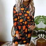 Halloween Pumpkin Lamp Midi Dress