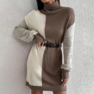 Large Area Symmetrical Color Contrast Mini Dress